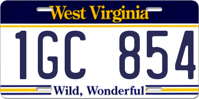 WV license plate 1GC854