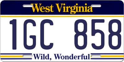 WV license plate 1GC858