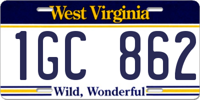WV license plate 1GC862