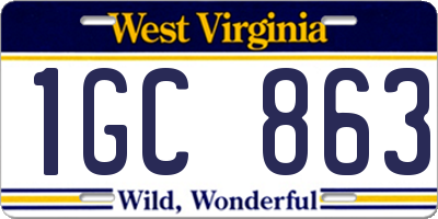 WV license plate 1GC863
