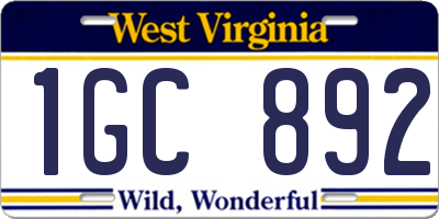 WV license plate 1GC892