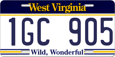 WV license plate 1GC905