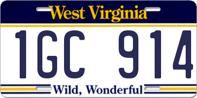 WV license plate 1GC914