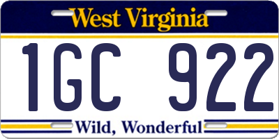 WV license plate 1GC922