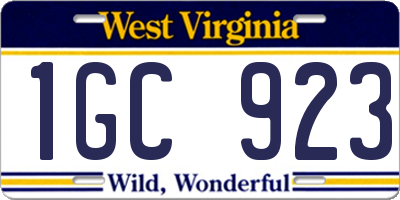 WV license plate 1GC923