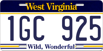 WV license plate 1GC925