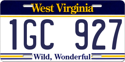 WV license plate 1GC927