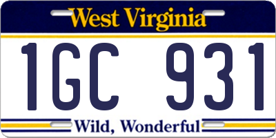 WV license plate 1GC931