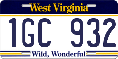 WV license plate 1GC932