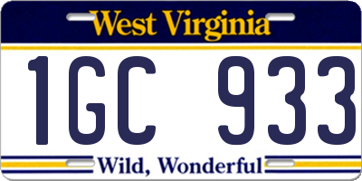 WV license plate 1GC933
