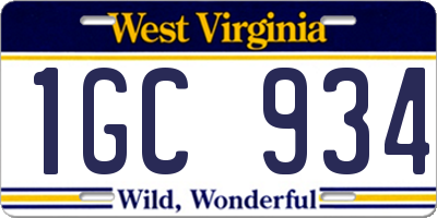 WV license plate 1GC934