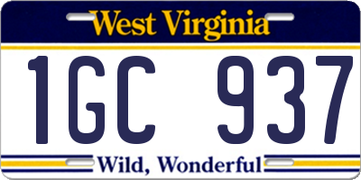 WV license plate 1GC937