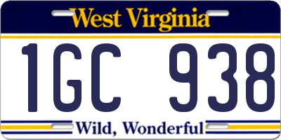 WV license plate 1GC938