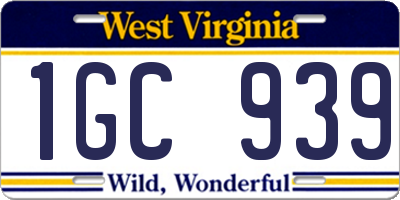WV license plate 1GC939