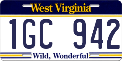 WV license plate 1GC942