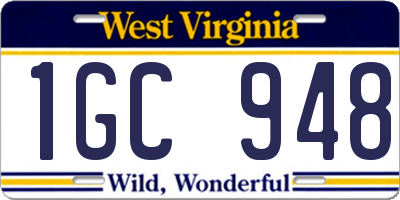 WV license plate 1GC948
