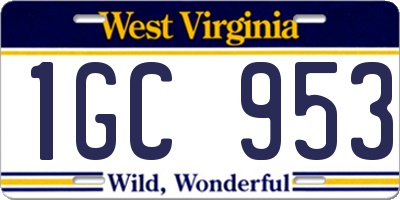WV license plate 1GC953