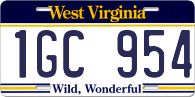 WV license plate 1GC954