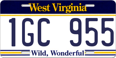 WV license plate 1GC955