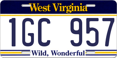 WV license plate 1GC957