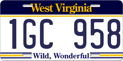 WV license plate 1GC958