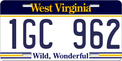WV license plate 1GC962