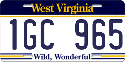 WV license plate 1GC965