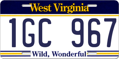 WV license plate 1GC967