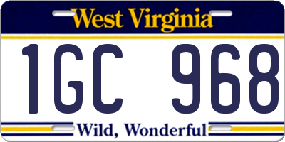 WV license plate 1GC968