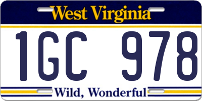 WV license plate 1GC978