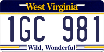 WV license plate 1GC981