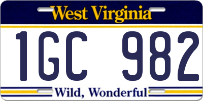 WV license plate 1GC982