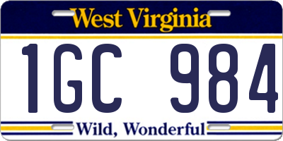 WV license plate 1GC984
