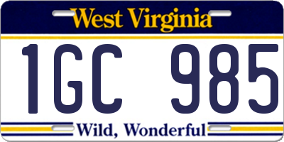 WV license plate 1GC985