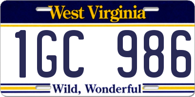 WV license plate 1GC986