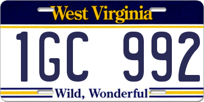 WV license plate 1GC992