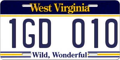WV license plate 1GD010