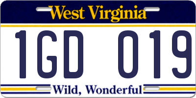 WV license plate 1GD019
