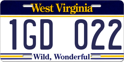 WV license plate 1GD022