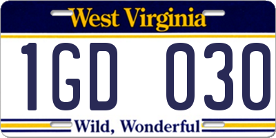 WV license plate 1GD030