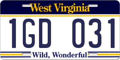 WV license plate 1GD031