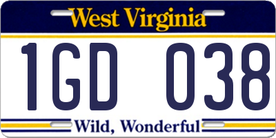 WV license plate 1GD038