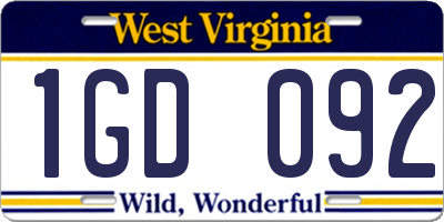 WV license plate 1GD092