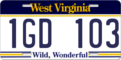 WV license plate 1GD103