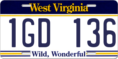 WV license plate 1GD136