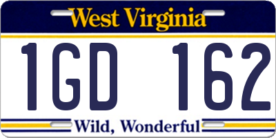 WV license plate 1GD162
