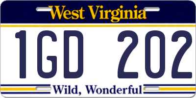 WV license plate 1GD202