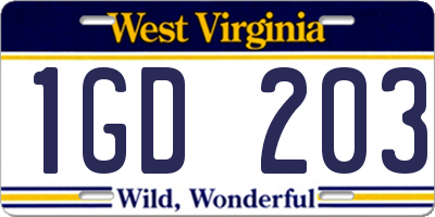 WV license plate 1GD203
