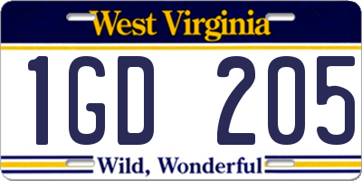 WV license plate 1GD205