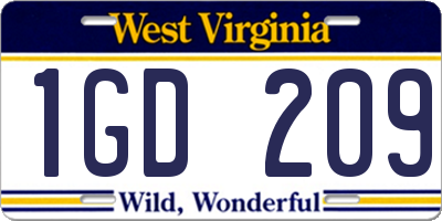 WV license plate 1GD209
